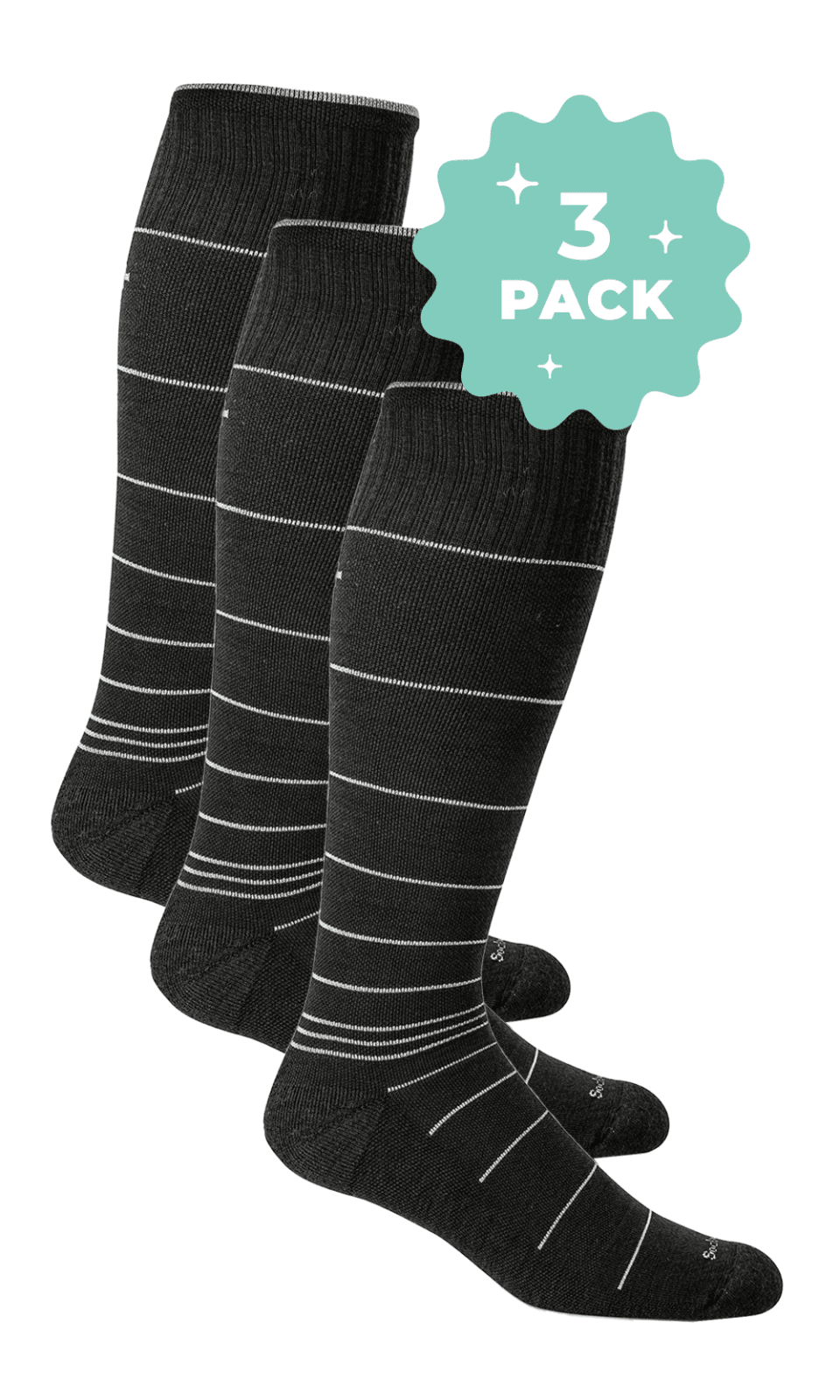 Men’s Circulator 3-Pack | Moderate Graduated Compression Lifestyle Compression Sockwell M/L Black Stripe