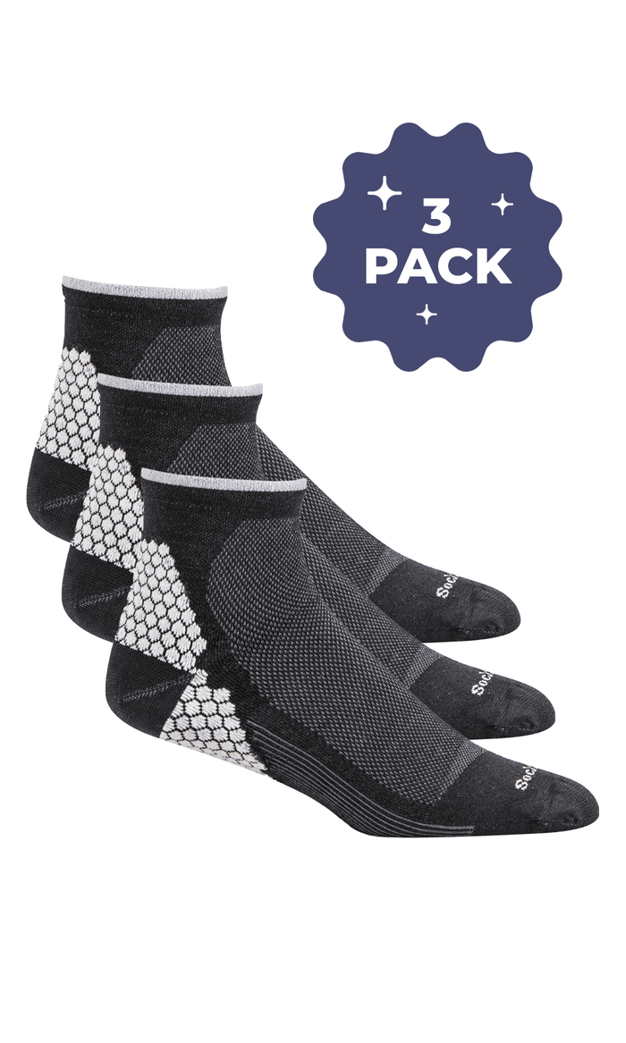 Men's Plantar Sport Quarter 3-Pack | Plantar Relief Plantar Fasciitis Relief Sockwell M/L Black 