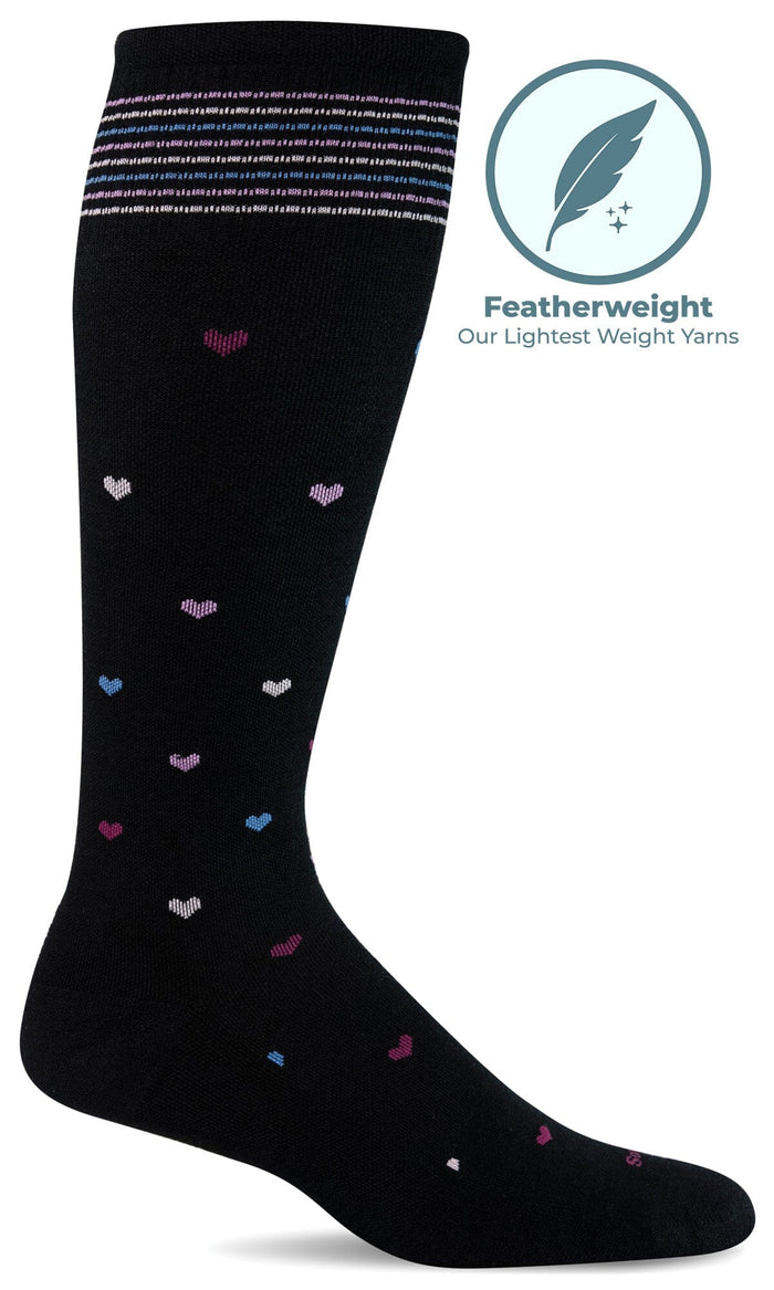 Women's Full Heart | Moderate Graduated Compression Socks | Wide Calf Fit Lifestyle Compression Sockwell S/M Black 