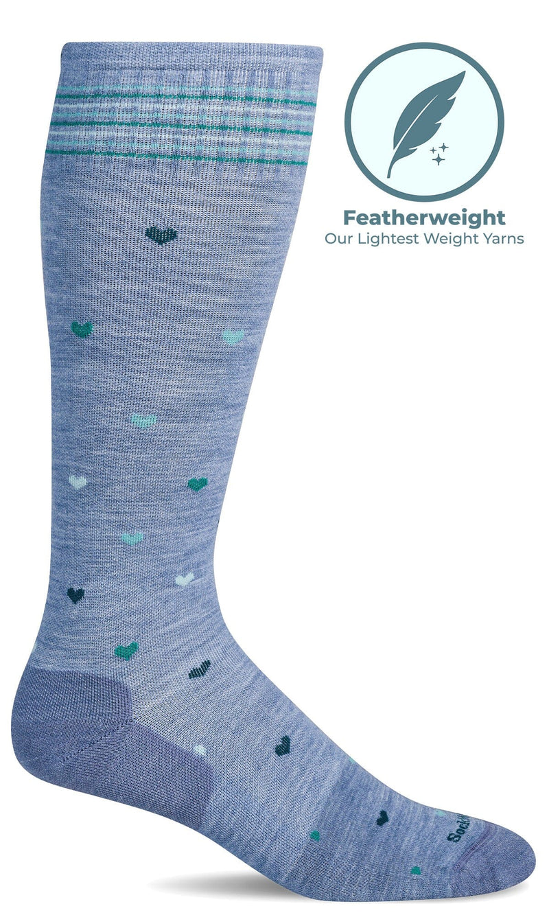 Women's Full Heart | Moderate Graduated Compression Socks | Wide Calf Fit Lifestyle Compression Sockwell S/M Bluestone 