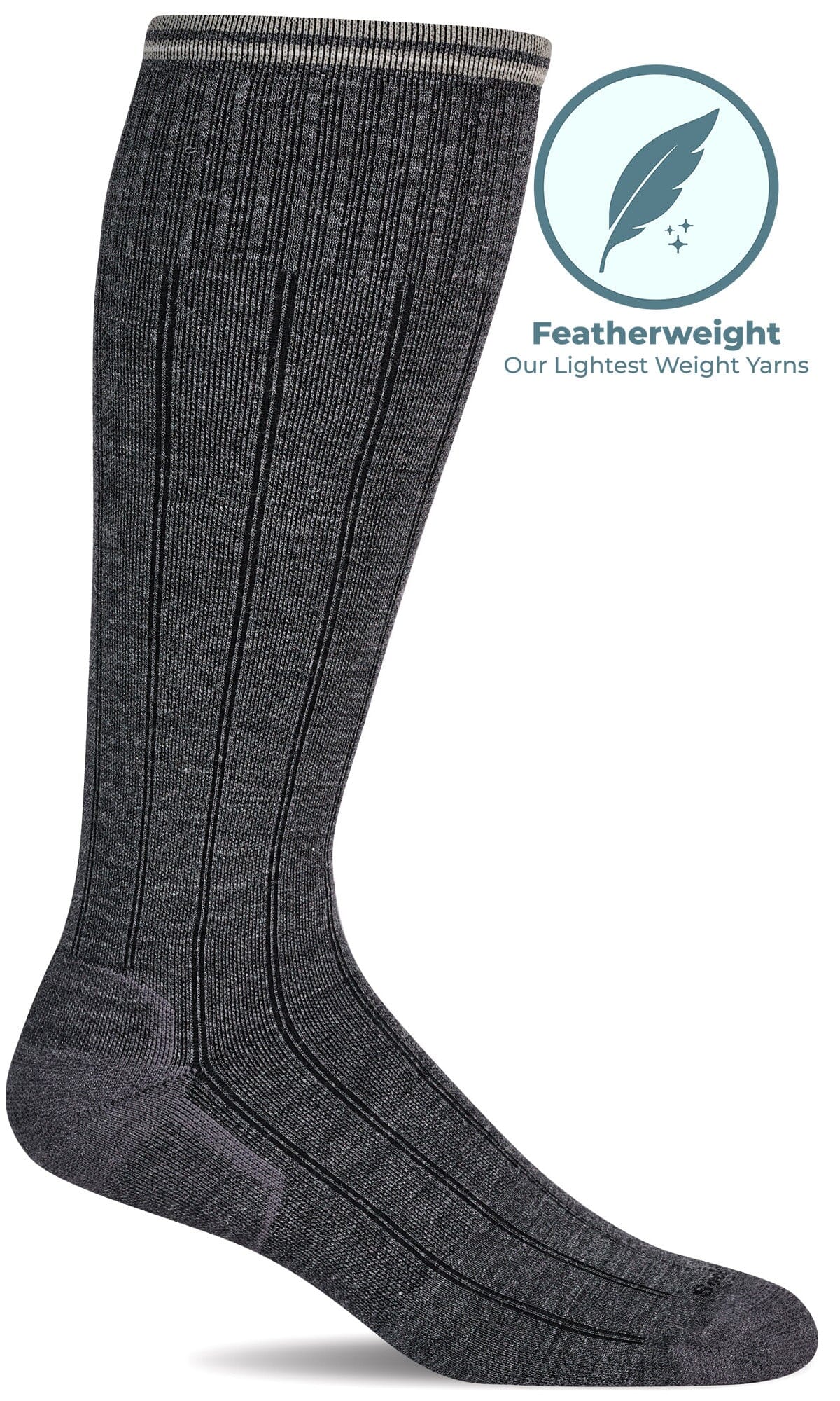 Men's High Rise Rib | Moderate Graduated Compression Socks | Wide Calf Fit Lifestyle Compression Sockwell M/L Charcoal 