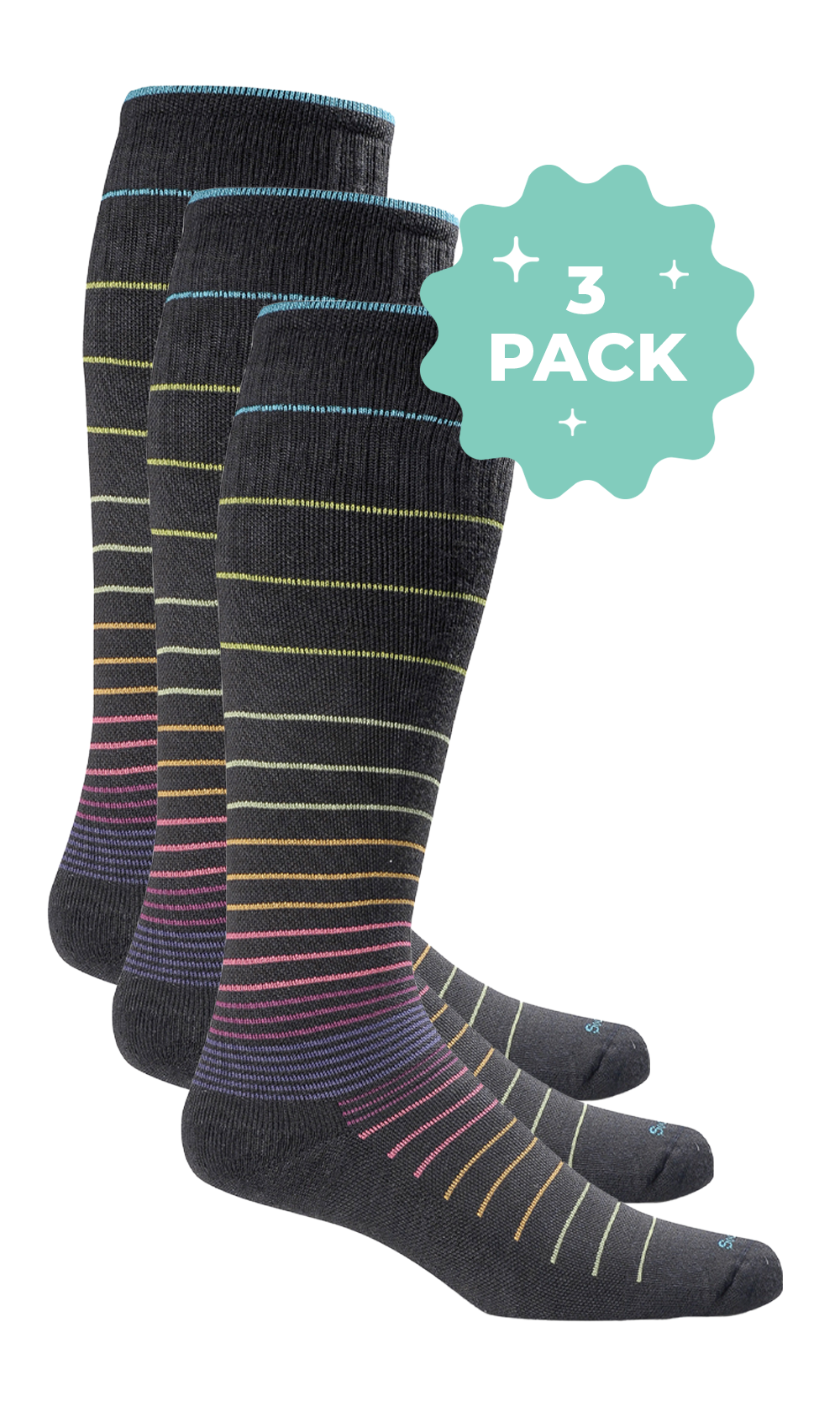 Women’s Circulator 3-Pack | Moderate Graduated Compression Lifestyle Compression Sockwell S/M Black Stripe 