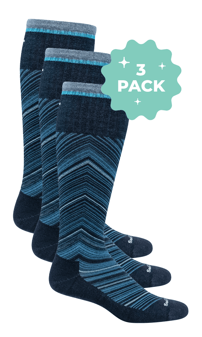 Women’s Full Flattery 3-Pack | Moderate Graduated Compression | Wide Calf Fit Lifestyle Compression Sockwell S/M Navy 