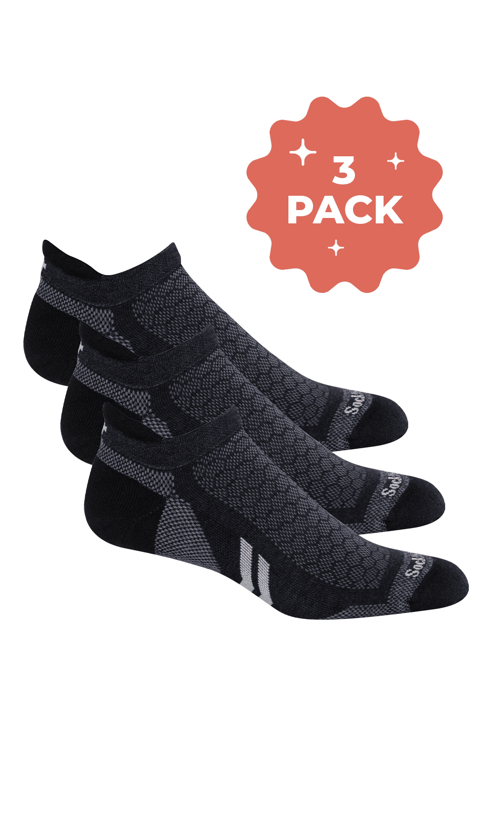 Men's Incline II Micro 3-Pack | Moderate Compression Sport Compression Sockwell M/L Black 