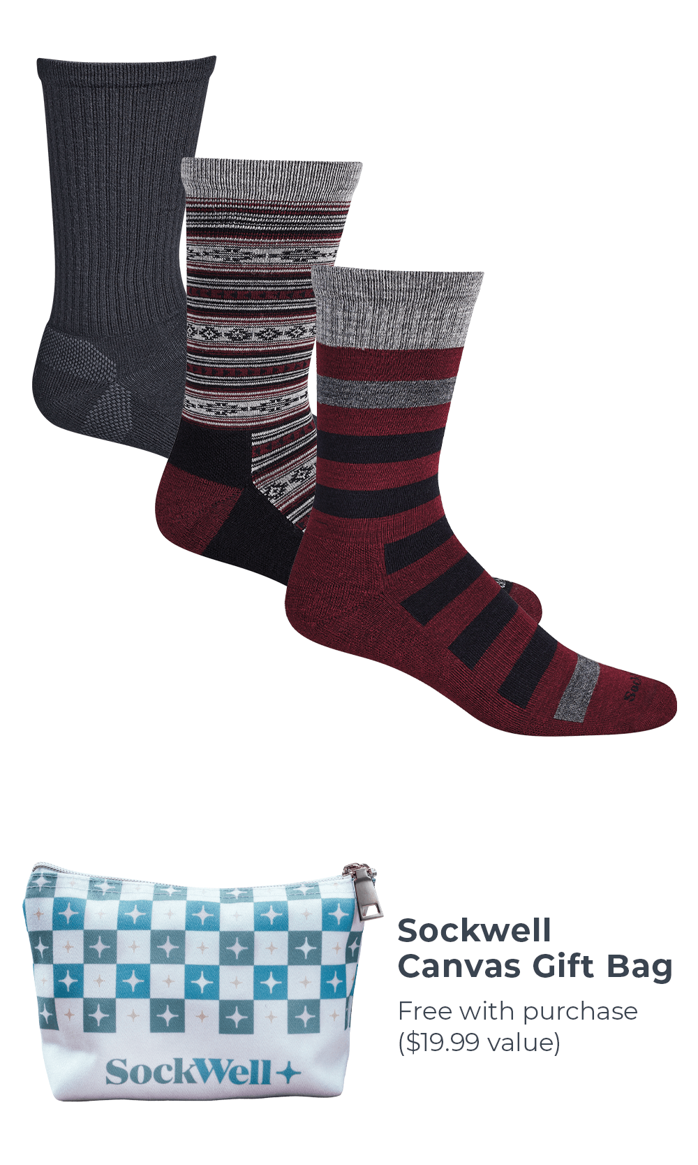 Men's Rugged Stripe Bundle | Everyday Essential Comfort Sockwell M/L 