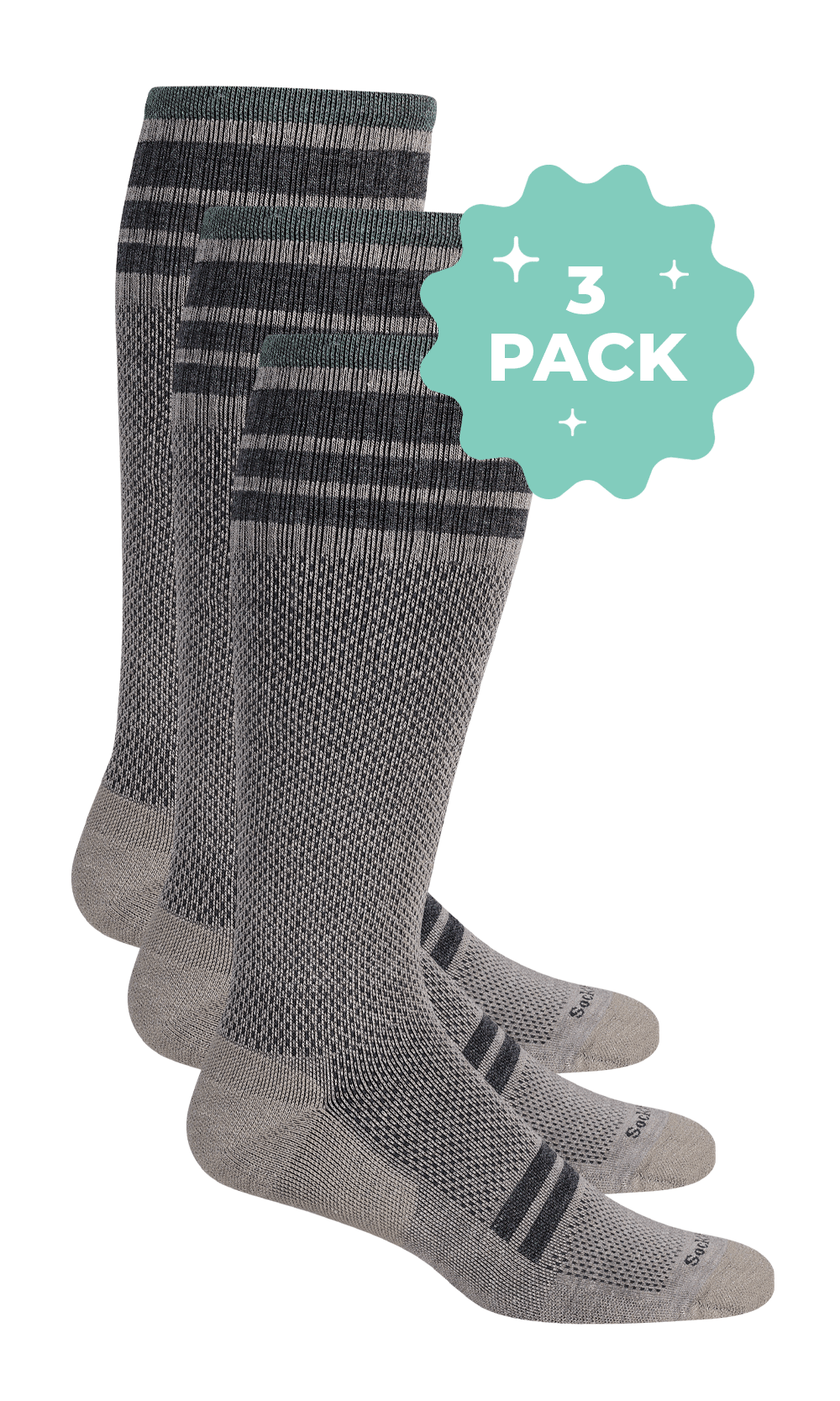 Men's Speedway 3-Pack | Firm Graduated Compression Lifestyle Compression Sockwell M/L Putty 