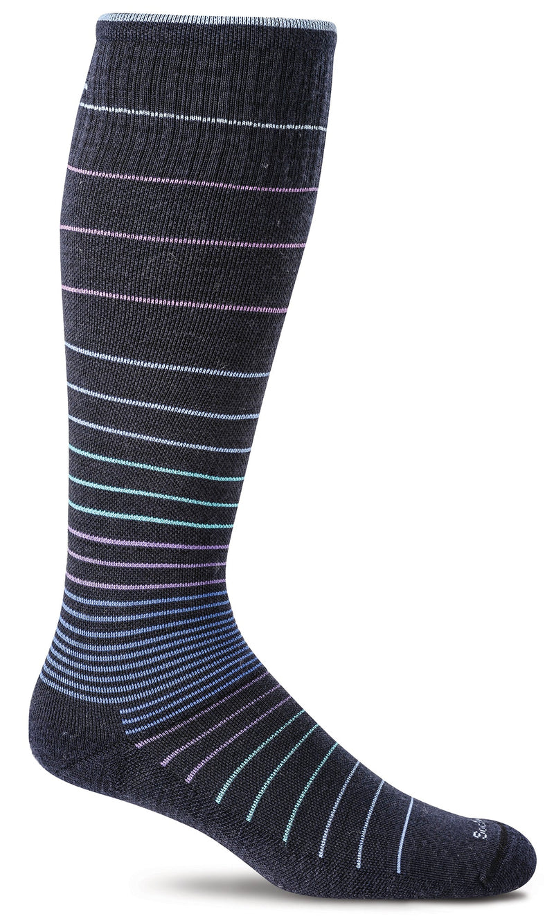 Compression Stockings Cotton, Black/Grey Striped